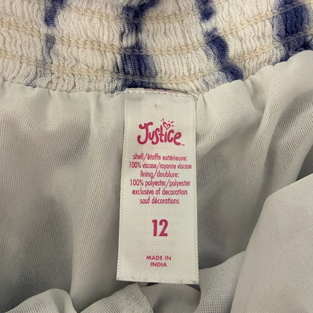 EUC Justice girl’s blue white tie dyed embroidered hem pocket‎ comfy shorts 12